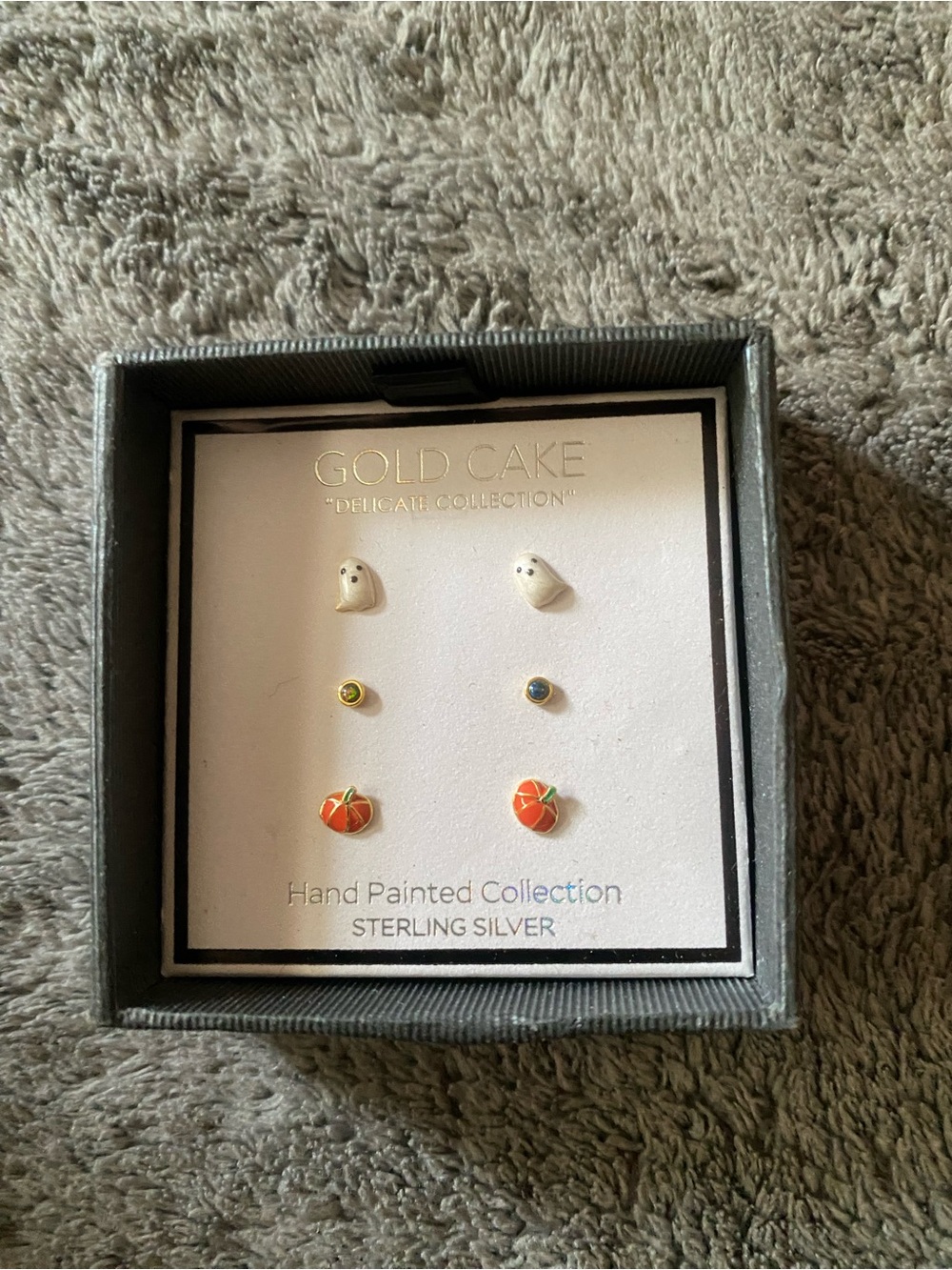 Gold Cake Sterling Silver Halloween Pumpkin Stud Earring Set